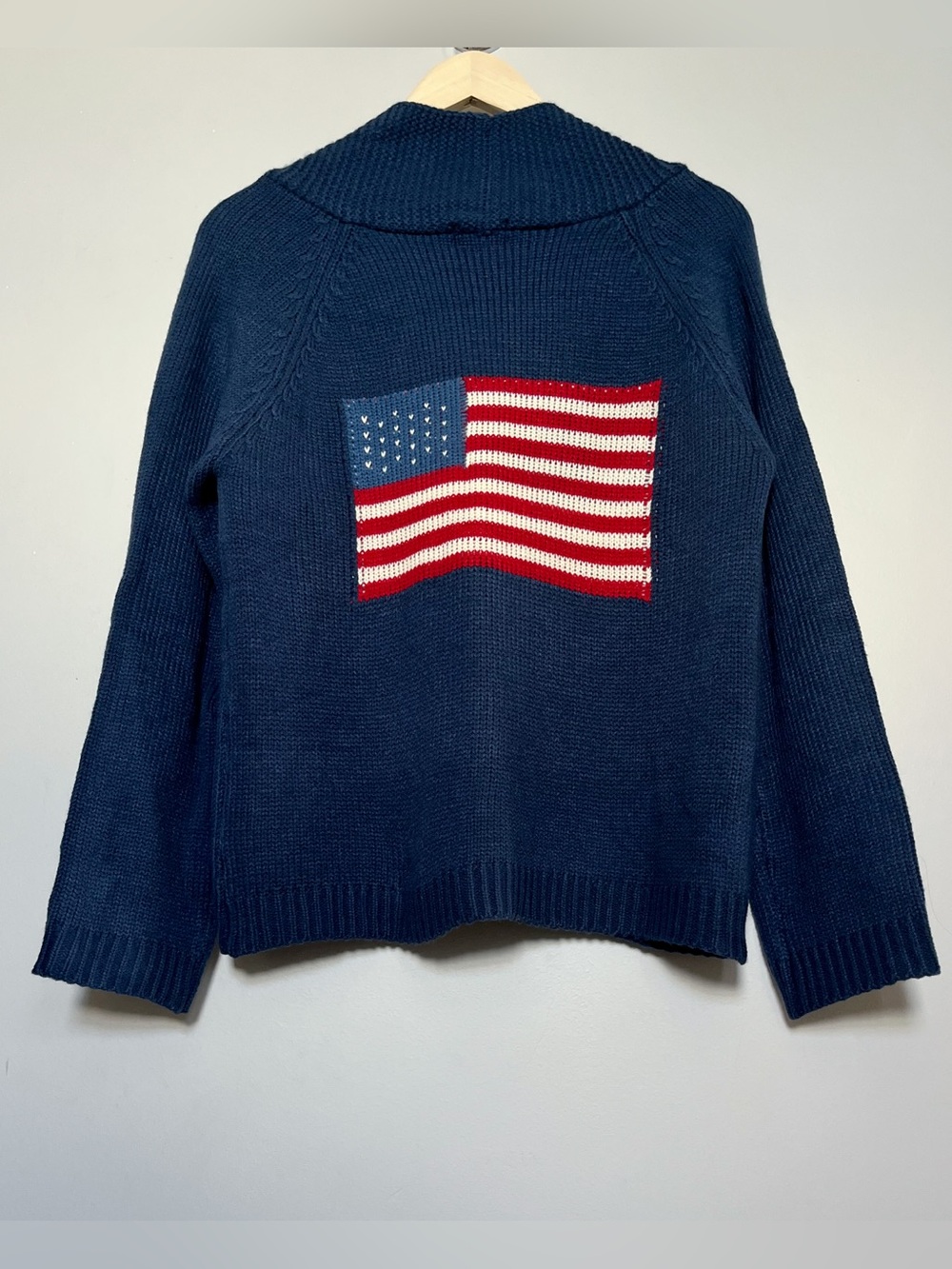 Serenity Collective Americana Flag Knit Cardigan Sweater Navy Blue Size S
